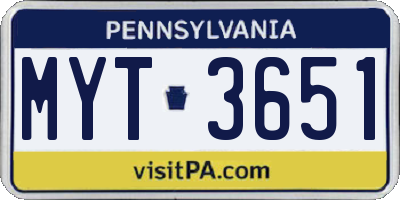 PA license plate MYT3651