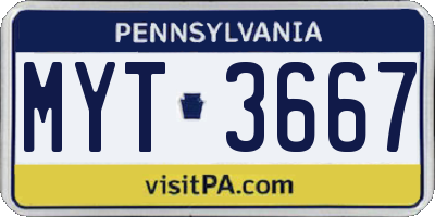PA license plate MYT3667