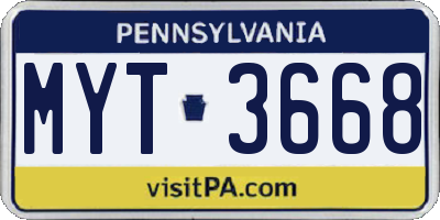 PA license plate MYT3668