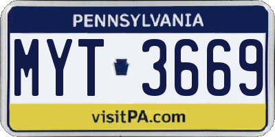 PA license plate MYT3669