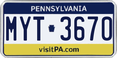 PA license plate MYT3670