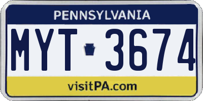 PA license plate MYT3674