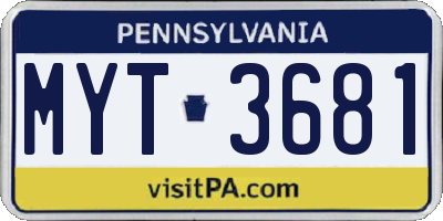 PA license plate MYT3681