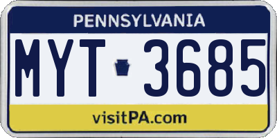 PA license plate MYT3685