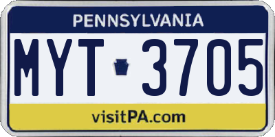 PA license plate MYT3705