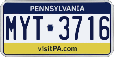 PA license plate MYT3716