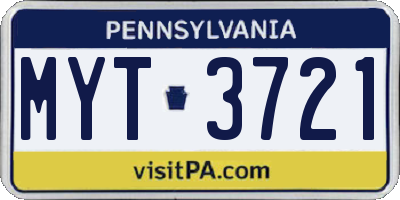 PA license plate MYT3721