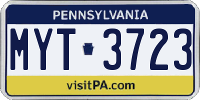 PA license plate MYT3723