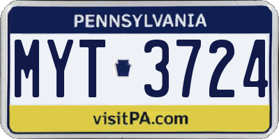 PA license plate MYT3724