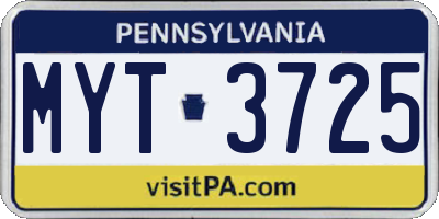 PA license plate MYT3725