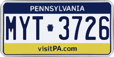 PA license plate MYT3726