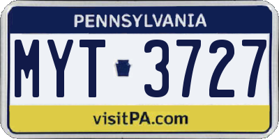PA license plate MYT3727