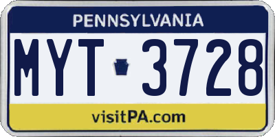 PA license plate MYT3728
