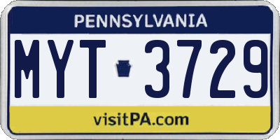 PA license plate MYT3729