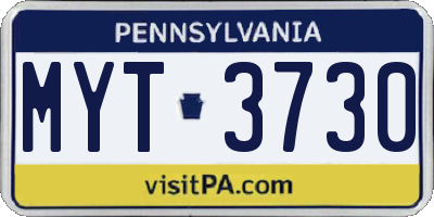PA license plate MYT3730