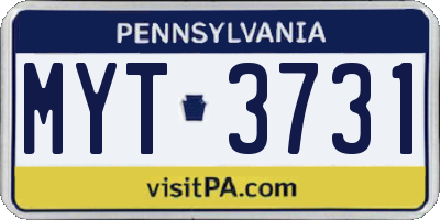 PA license plate MYT3731