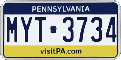 PA license plate MYT3734