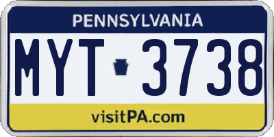 PA license plate MYT3738