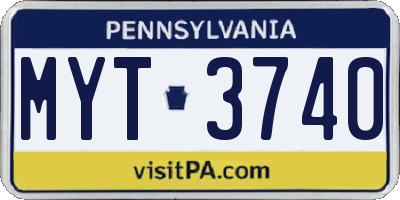 PA license plate MYT3740