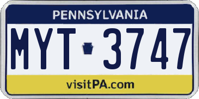 PA license plate MYT3747