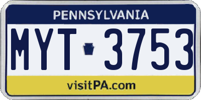 PA license plate MYT3753