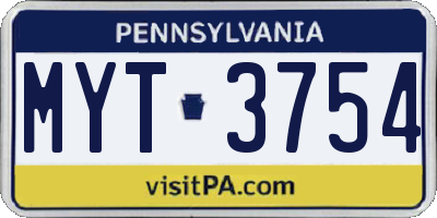 PA license plate MYT3754