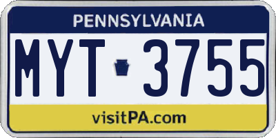 PA license plate MYT3755