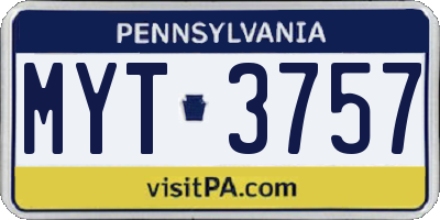 PA license plate MYT3757