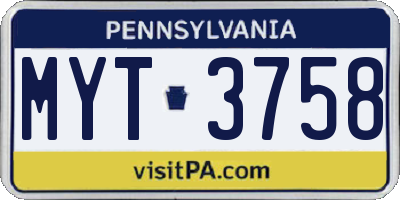 PA license plate MYT3758