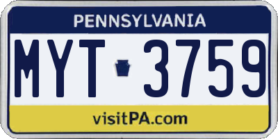 PA license plate MYT3759