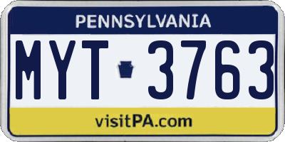PA license plate MYT3763