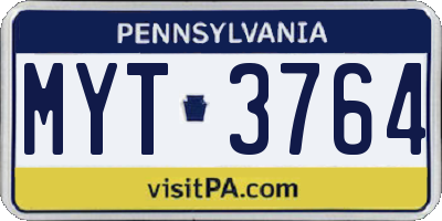 PA license plate MYT3764