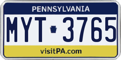 PA license plate MYT3765