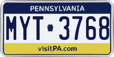 PA license plate MYT3768