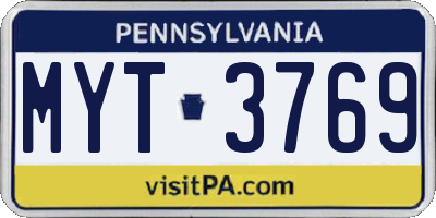 PA license plate MYT3769