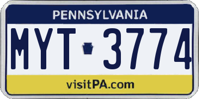 PA license plate MYT3774