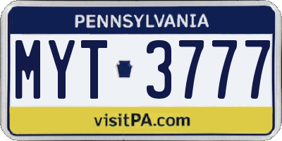 PA license plate MYT3777