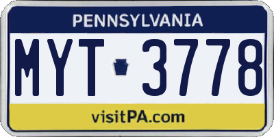 PA license plate MYT3778