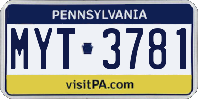 PA license plate MYT3781