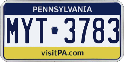 PA license plate MYT3783
