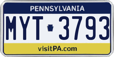 PA license plate MYT3793