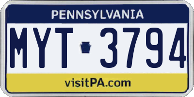 PA license plate MYT3794