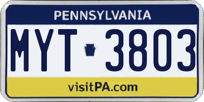 PA license plate MYT3803