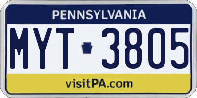 PA license plate MYT3805