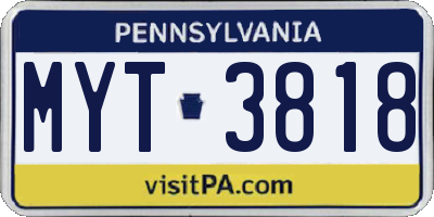 PA license plate MYT3818