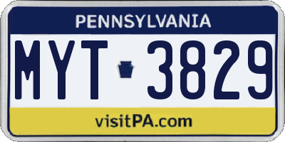 PA license plate MYT3829