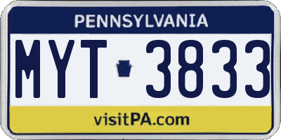 PA license plate MYT3833