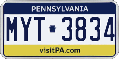 PA license plate MYT3834