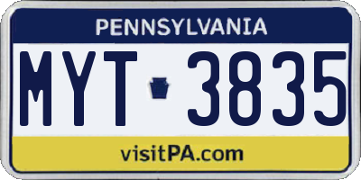 PA license plate MYT3835