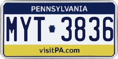 PA license plate MYT3836